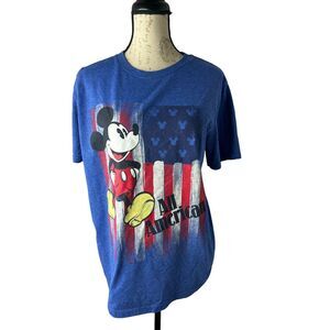 Adult Mickey Mouse All American T Shirt Blue US Flag‎ Disney Store Size Medium